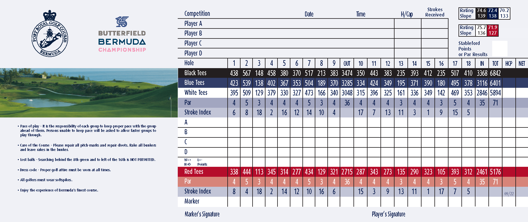 Scorecard Port Royal Golf Course